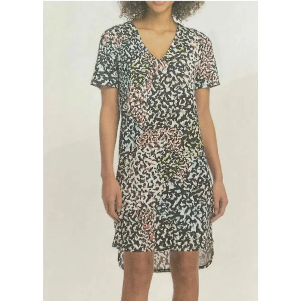Womens Christian Siriano Leopard Short Sleeve V-Neck Stretch Tunic Dress - XXL